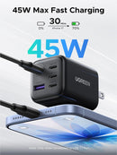 UGREEN 5-ports 45W USB-C hurtigoplader med GaN, PD/PPS/QC og 4 USB-C-porte til iPhone 17/16/15, Galaxy S26/S25/S24/S23, iPad, MacBook Neo/Air