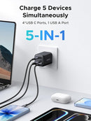 UGREEN 5-ports 45W USB-C hurtigoplader med GaN, PD/PPS/QC og 4 USB-C-porte til iPhone 17/16/15, Galaxy S26/S25/S24/S23, iPad, MacBook Neo/Air