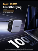UGREEN Nexode 100W GaN USB-C 4-ports oplader, til MacBook Pro/Air, iPad Pro, iPhone 17/16/15-serien, Galaxy S25/S24, Pixel 10/9, Steam Deck, Pixelbook