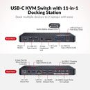 USB-C KVM Dockningsstation til 2 bærbare computere, Dual 4K-skærm, 11-i-1 med 100W PD, 1Gbps LAN & EDID-emulering